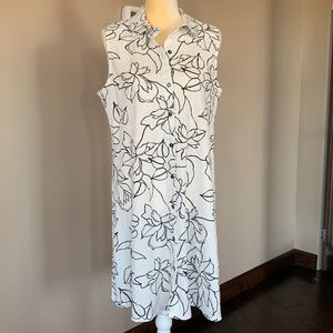 MSK NWT size large, black and white sleeveless shirt dress with collar.